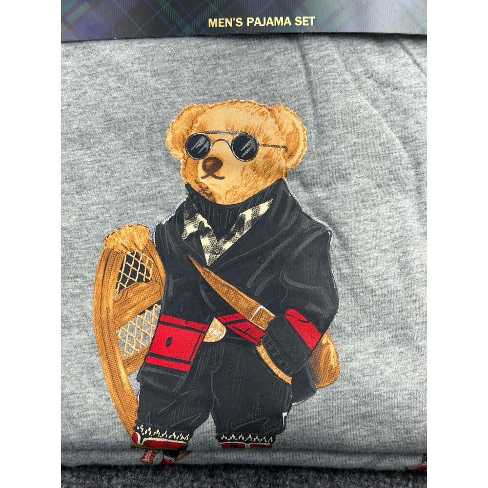 Polo Ralph Lauren Mens S Polo Bear Pajama Set Gray Cotton NWT 2 Piece